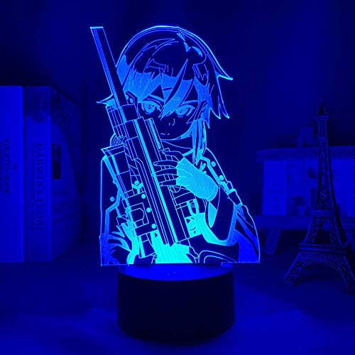 3D llevó la lámpara del anime de la espada del arte en línea Sinon figura para la decoración del dormitorio, la luz de la noche del regalo de cumpleaños llevó la luz de la noche del manga SA