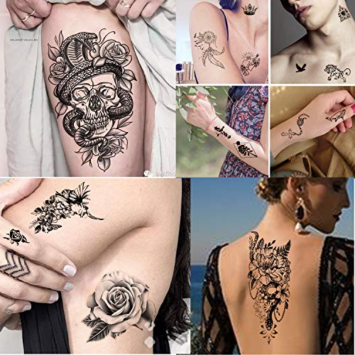 40 Hojas Gran Colección de Flores Sexy Tatuajes Temporales Impermeables que Duran un Tatuaje Falso para Mujeres y Niñas.