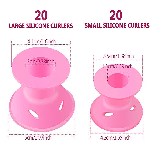 40 Unids Pelo Silicona Rodillo de Rosa Soft Rulos para el Pelo de Silicona Sin calor clip Cuidado Herramientas bricolaje gratuitas para el cabello largo (20 grandes y 20 pequeños)