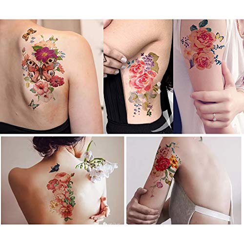 41 Piezas/lote Moda Tatuajes temporales Impermeables para hombres Mujeres Flores adultas Palabras Pegatinas y expresiones Arte corporal Tatuajes sexy Papel.