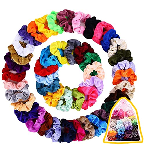 45 Piezas Velvet Elástico Hair Banda, Multicolor Scrunchies Terciopelo, Bandas de Pelo Bobble Elásticas Fuertes Accesorios Para el Cabello Ponytail Titular Para las Mujeres Niñas, 45 Colors