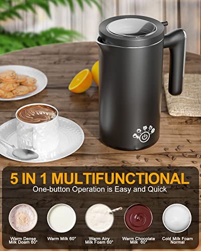 5 en 1 Espumador de Leche Eléctrico 500ML, Batidora Leche Espuma 500 W, Silencioso, Revestimiento Antiadherente, Milk Frother para Espuma de Leche Caliente/Fría, Chocolate Caliente, Café, Capuchino