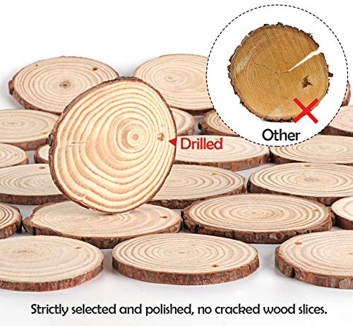 50Pcs Rodajas de Madera Natural 6-7 cm Discos de Madera Rebanada Círculos sin acabado Decoracion Navideña con agujero y 20M cuerda para Manualidades