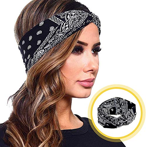 6 Diademas - Paisley Bandana para Mujer, Turbante de Algodón Elástico Banda Ancha Para el Cabello, Pañuelo Para la Cabeza Banda Bandas Elásticas Diadema Bohemia Ideal Para Deportes/Correr/Yoga