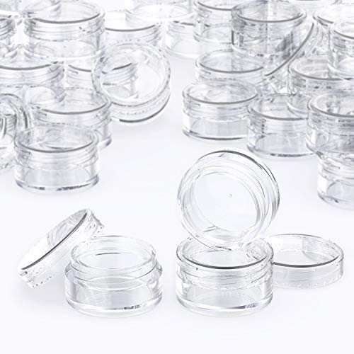 60 Piezas Contenedores de plástico, PAMIYO 5 ml Envase Cosmético Vacío Pequeño Plástico Puede Olla Cosmética Tarro Vacío Crema de Viaje con Tapa + 6 Mini espátulas y Dos Pegatinas Redondas