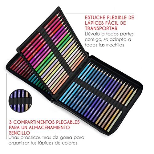 72 Lápices de Colores Profesional, Únicos con Estuche de Transporte Zenacolor - 72 Lapices colores Para pintar Mandalas de Adultos y Lapices de Dibujo - Kit de Lapices de colores