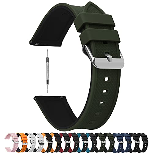 8 Colores Correa de Reloj de Silicona de Liberación Rápida, Fullmosa Pulsera de Arco Iris de Goma Suave con Hebilla de Acero Inoxidable 18 mm 20 mm 22 mm 24 mm, Arriba Verde Oscuro/Abajo Negro, 22mm