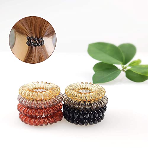 8 Piezas Gomas del pelo Elásticas, Cintas para el cabello en espiral cable de teléfono, bandas para el pelo, resistentes al agua, Soporte para coletas para mujeres y niñas,Negro y Transparente,4 color