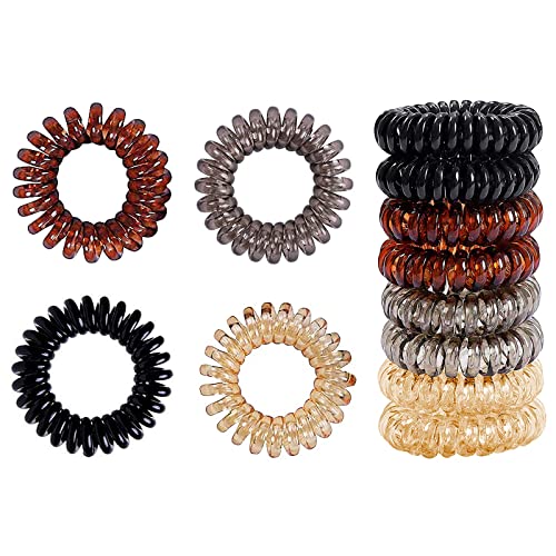 8 Piezas Gomas del pelo Elásticas, Cintas para el cabello en espiral cable de teléfono, bandas para el pelo, resistentes al agua, Soporte para coletas para mujeres y niñas,Negro y Transparente,4 color