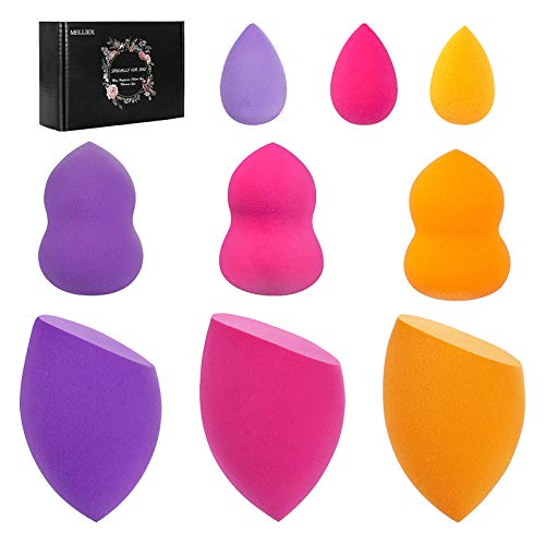 9 Piezas Esponja Maquillaje Beauty Blender Sin Látex Facial Makeup Esponjas para Cremas, Polvo, Corrector, Sombra Ojos y Colorete, 3 Tamaños