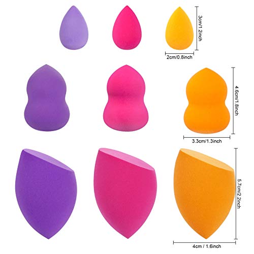 9 Piezas Esponja Maquillaje Beauty Blender Sin Látex Facial Makeup Esponjas para Cremas, Polvo, Corrector, Sombra Ojos y Colorete, 3 Tamaños