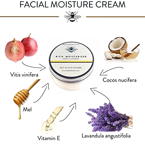 99% Natural CREMA HIDRATANTE FACIAL - MIEL & LAVANDA - 100 g BEES OF BRITAIN. Crema Para Pieles Sensibles pH 5.5, no Irritante. Donamos el 5% de Ganancias Para Ayudar a Salvar Abejas y Polinizadores.