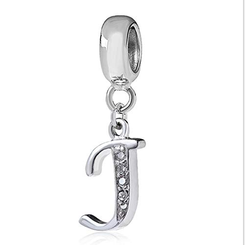 Abalorio de letra de plata de ley 925 con letras del alfabeto, compatible con pulseras Pandora J