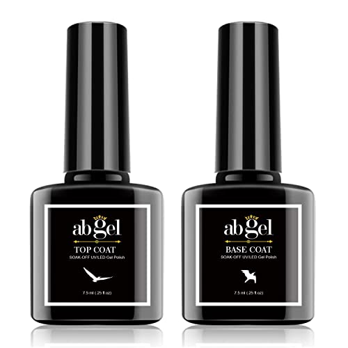 Abgel Gel Top Coat Esmalte de uñas en gel, 2pcs 7.5ml Base de esmalte de uñas en gel transparente y esmalte de uñas, Soak Off LED/UV No Wipe Gel Top Coat Esmalte de uñas