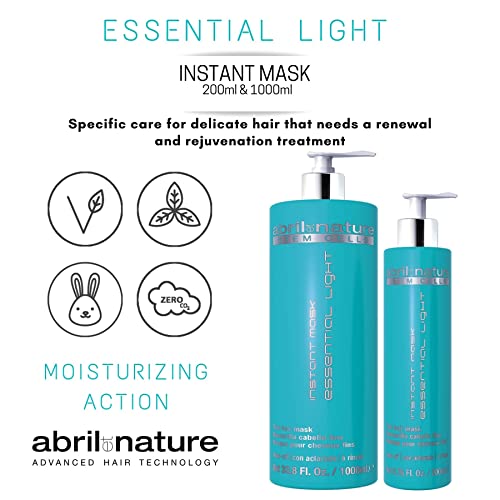 abril et nature - Instant Mask Essential Light - Mascarilla Hidratante para el Cabello - 200 ml - Para Cabellos Finos y Delicados - Tratamiento Capilar con Células Madre - Producto Vegano