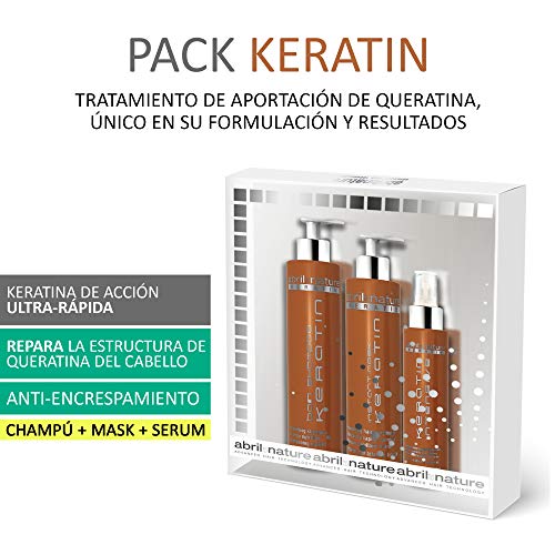 abril et nature - Pack Regalo Tratamiento KERATIN Reparador - Incluye Mascarilla Pelo, Sérum Pelo y Champú Keratina - Tratamiento con Champú Reparador Profesional