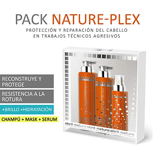 abril et nature - Pack Regalo Tratamiento Profesional NATURE-PLEX Cabello dañado - Incluye Mascarilla Pelo, Aceite Pelo y Champú de Peluquería - Ácido hialurónico y células madre