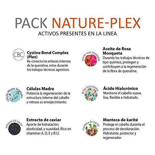 abril et nature - Pack Regalo Tratamiento Profesional NATURE-PLEX Cabello dañado - Incluye Mascarilla Pelo, Aceite Pelo y Champú de Peluquería - Ácido hialurónico y células madre