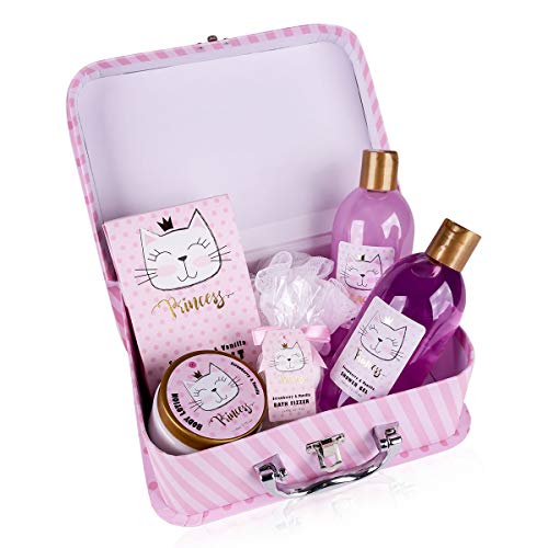 Accentra Set De Baño Y Ducha Princess Kitty Para Mujeres Y Niñas, Con Dulce Aroma A Fresa Y Vainilla, 7 Piezas En Estuche De Papel, Rosa