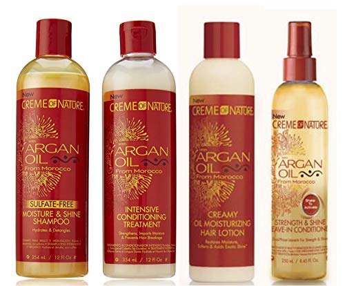 Aceite de argán Crème Of Nature de Marruecos (4 unidades) - Champú + acondicionador + acondicionador sin enjuague+ loción hidratante para el cabello