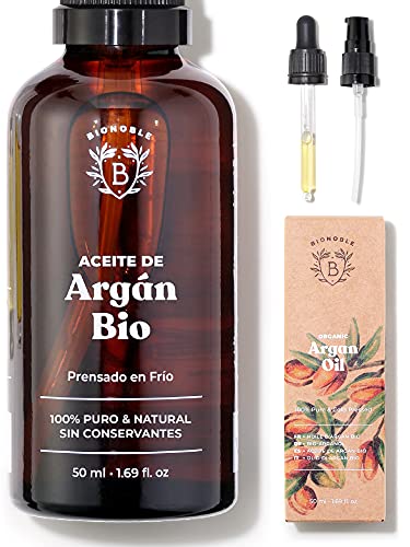 ACEITE DE ARGÁN ORGÁNICO | 100% Puro, Natural y Prensado en Frío | Rostro, Cuerpo, Cabello, Barba, Uñas | Vegano y Cruelty Free | Botella de Vidrio + Pipeta + Bomba (50ml)