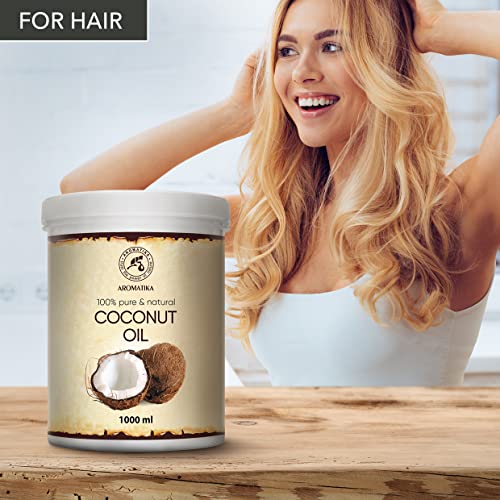 Aceite de Coco 1000ml - Aceite de Coco Nucifera - Indonesia - 100% Puro & Natural - Prensado en Frнo - Mejores Beneficios para el Cuidado del Cabello de la Piel - Aceites Sin Refinar