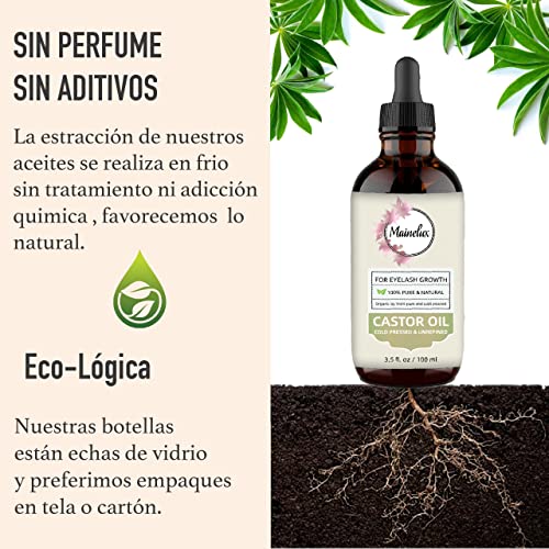 Aceite de Ricino Orgánico 100 ml,100% puro y natural, prensado en frío - Estimula y fortalece el crecimiento del cabello, barba, pestañas, cejas, uñas, cutícula y piel