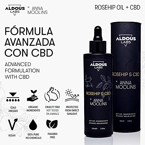 Aceite de Rosa Mosqueta 100% Puro Enriquecido con CBD | Prensado en Frío - Vegano | Fórmula Avanzada | Cicatrices, Estrías, Quemaduras, Piel, Cabello, Uñas | 100 ml | Regalo Original