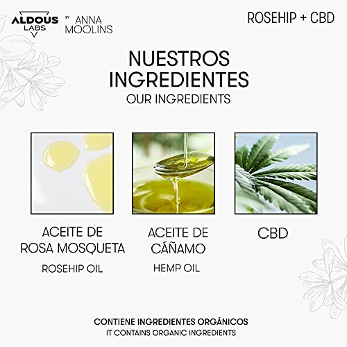 Aceite de Rosa Mosqueta 100% Puro Enriquecido con CBD | Prensado en Frío - Vegano | Fórmula Avanzada | Cicatrices, Estrías, Quemaduras, Piel, Cabello, Uñas | 100 ml | Regalo Original