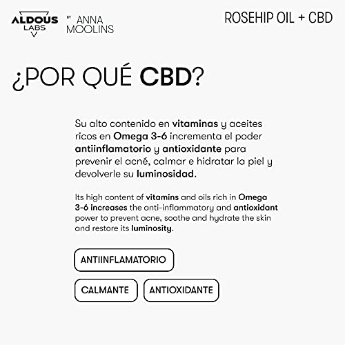 Aceite de Rosa Mosqueta 100% Puro Enriquecido con CBD | Prensado en Frío - Vegano | Fórmula Avanzada | Cicatrices, Estrías, Quemaduras, Piel, Cabello, Uñas | 100 ml | Regalo Original