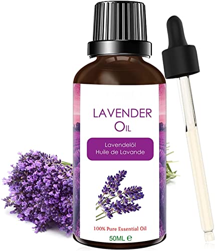 Aceite Esencial de Lavanda 50ml, Aceites Esenciales Aromaterapia Naturales Puro, Aceites de Fragancia para Humidificador Difusores, Masaje SPA Baño, Calma y Sueño, Antiinflamatorio