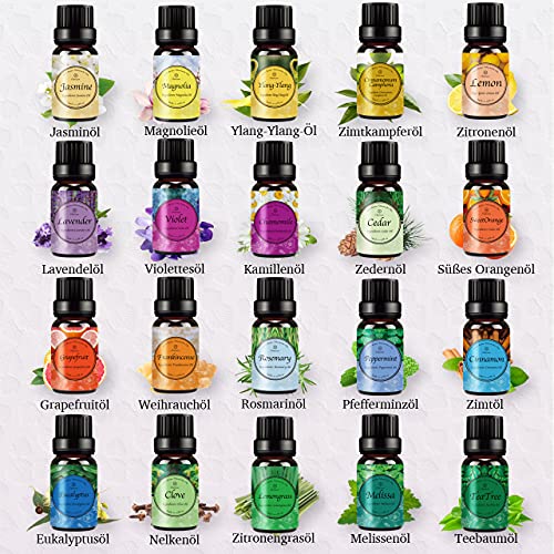 Aceites Esenciales para Humidificador, OUKZON 20x5ml 100% Natural Puro Set de Regalo de Aceite Perfumado para Difusor Aroma, Aromaterapia, SPA, Masaje - Lavanda, Ylang Ylang, Limón, Menta, etc