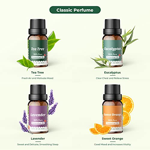 Aceites Essenciales Florales 100% Naturales,Top 8 Set de Aceites Esenciales Puros,Aromático para Humidificador Diffusor|Ylang-ylang,Magnolia,Freesia,Gardenia,Árbol deTé,Eucalipto,Lavanda,Naranja Dulce