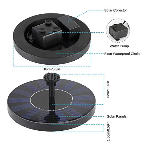 Achort Fuente Solar con Bateria, Bomba de Agua Solar, 1.5W Flotante Fuentes Solares para Jardin Bomba Agua Sumergible Solar con 6 Boquillas para Piscina, Decoración del Jardín, Estanque (Círculo)