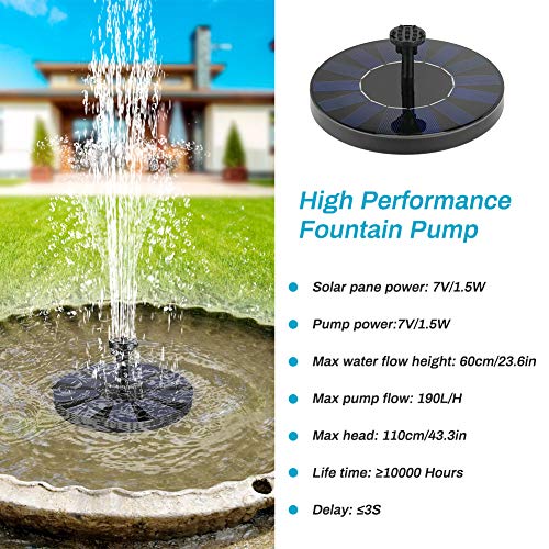 Achort Fuente Solar con Bateria, Bomba de Agua Solar, 1.5W Flotante Fuentes Solares para Jardin Bomba Agua Sumergible Solar con 6 Boquillas para Piscina, Decoración del Jardín, Estanque (Círculo)