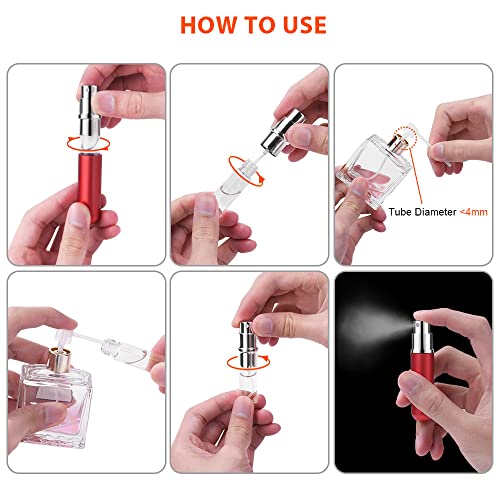 ACWOO Botella de Perfume Recargable, 5pcs Mini Spray de Perfume Portátil, 5ml Perfume Atomizador con 2 Piezas Embudos y Pipetas, Botella Vacío Pulverizador para Viajes, Vacaciones, Cita de Fiesta