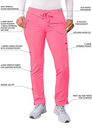 Adar Adición Fregar por Mujeres - Flaca Pierna Cargamento Cordón Fregar Pantalones - A6104P - Rosa Azalea - M