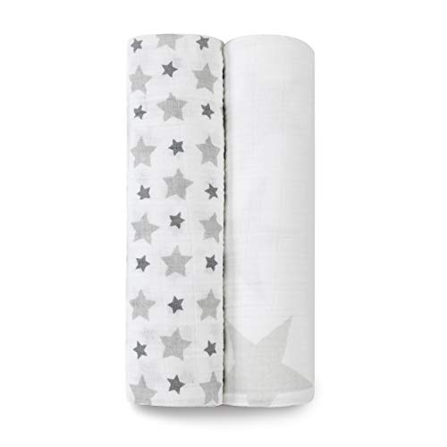 aden + anais 100% cotton Muslin Swaddle & Receiving Blankets for Baby Girls & Boys, 120x120cm, Ideal Newborn & Infant Swaddling Wrap Set, Perfect Shower Gifts, 2 Pack, twinkle