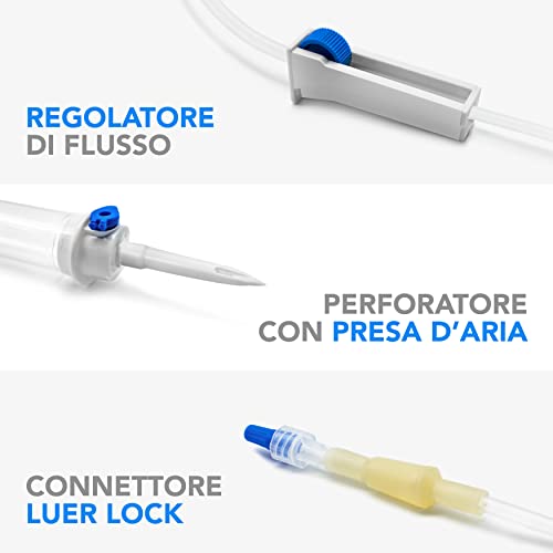 AIESI® Set de perfusion venoso desechable sin látex estéril con conexión luer lock sin agujas HOSPISET (Paquete de 25 piezas)