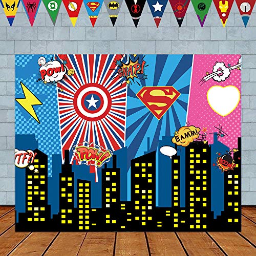 AIIKES 7x5FT Mighty Avengers Party Superheroes Birthday Photo Background Fondo de Avengers Superheroes Party Decoration Background Superheroes Party Superheroes City Night 11-394