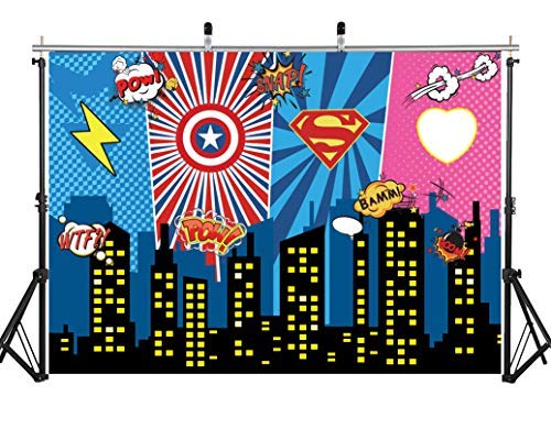 AIIKES 7x5FT Mighty Avengers Party Superheroes Birthday Photo Background Fondo de Avengers Superheroes Party Decoration Background Superheroes Party Superheroes City Night 11-394