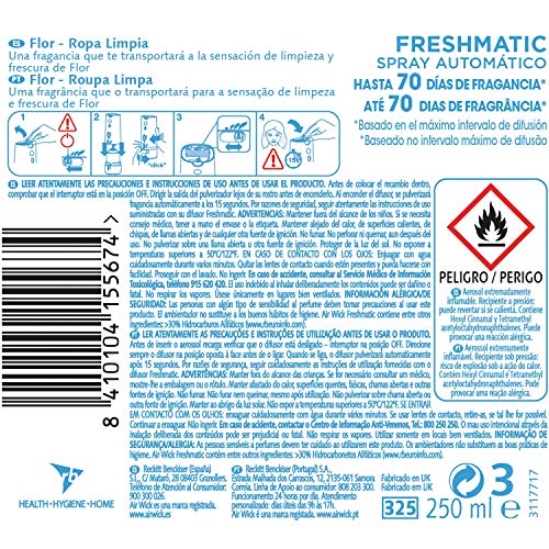 Air Wick Freshmatic - Recambios de ambientador spray automático, esencia para casa con aroma a Flor Ropa Limpia - 238 g - Pack de 6