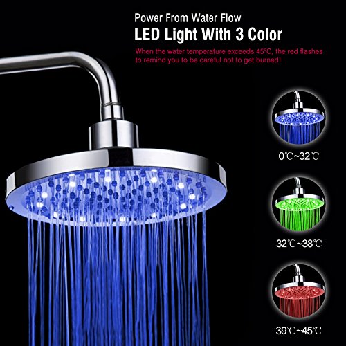 Alcachofa de ducha de acero inoxidable con RG LED, color de luz automático, cambia con la temperatura del agua