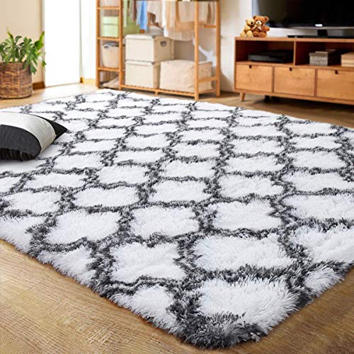 Alfombras Salon Grandes Alfombra Rectángulo Shaggy para Salón habitación de los Niños Dormitorio Modernas Alfombra Pelo Adecuado para Salón Dormitorio(Blanco, 120*160cm)