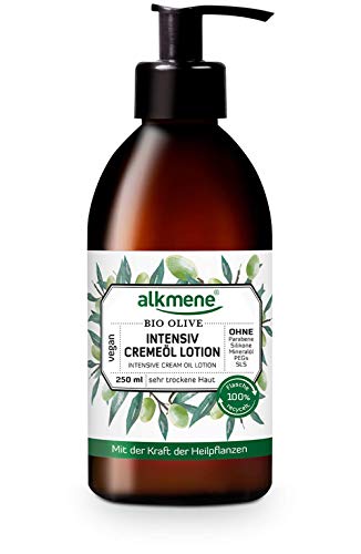 alkmene loción corporal de aceite de oliva bio - Crema corporal hidratante - especial para piel seca - sin siliconas, parabenos ni PEGs, SLS y SLES (1x 250 ml)