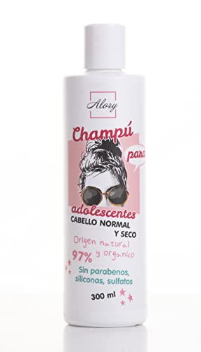 Alory Champú para adolescentes y jovenes | Cuidado Suave | Origen Natural y Orgánico 97% - 300ml. Para cabello normal y seco. Formula libre de siliconas, parabenos y alérgenos.