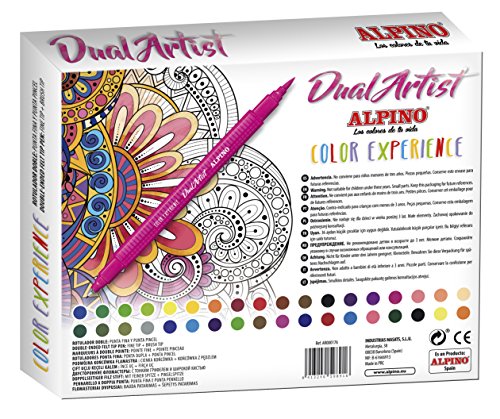 Alpino Color Experience 36 Rotuladores Dual Artist | Rotuladores Doble Punta: Punta Pincel y Punta Fina | Rotuladores para Mándalas y Lettering | Kit de Rotuladores