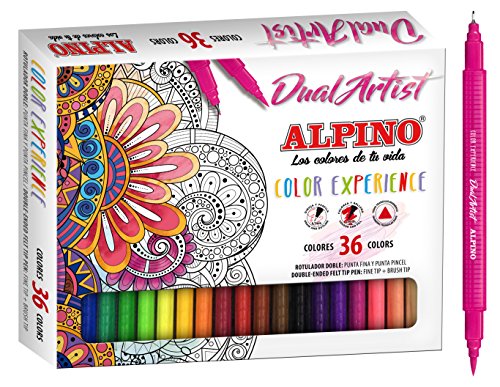 Alpino Color Experience 36 Rotuladores Dual Artist | Rotuladores Doble Punta: Punta Pincel y Punta Fina | Rotuladores para Mándalas y Lettering | Kit de Rotuladores