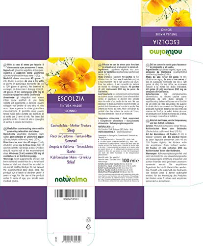 Amapola de California (Eschscholzia californica) hierba Tintura Madre sin alcohol Naturalma | Extracto líquido gotas 100 ml | Complemento alimenticio | Vegano