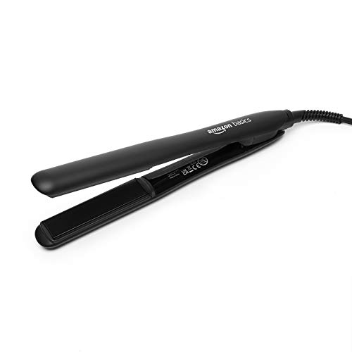 Amazon Basics - Plancha de peluquería de cerámica de tourmalina y PTC con función de apagado automático y pantalla LCD, 2,5 cm, color negro